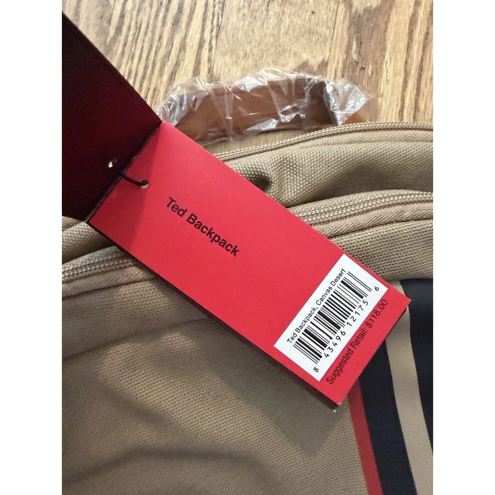 Baekgaard Ted Backpack Canvas Desert NWT Leather Trim Striped $118 MSRP